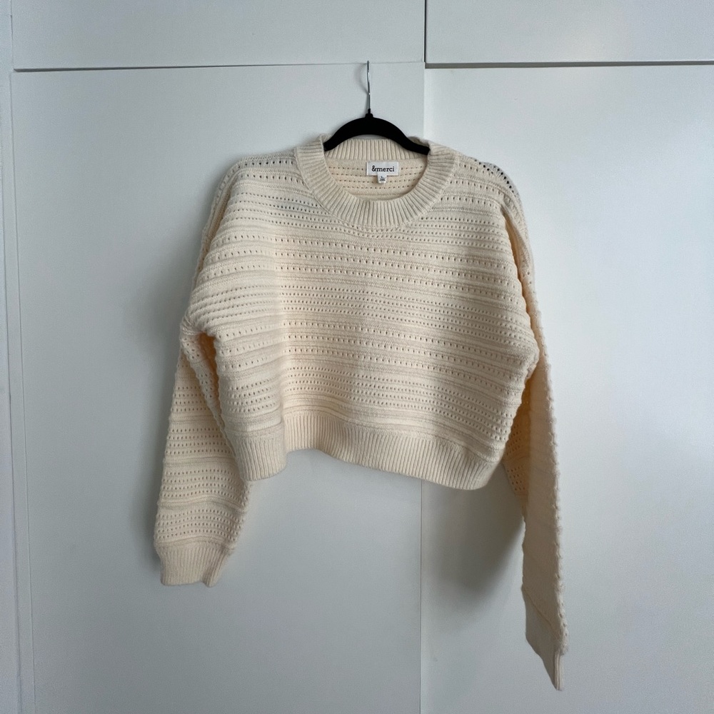 Cream Knit Sweater - Scoop Neck